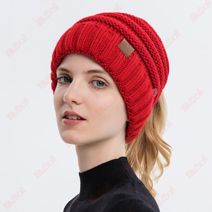 knit beanie wild style knitted ponytail hat